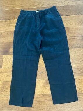L.L. Bean Linen Black Straight-Leg Linen Pants. 8Petite.